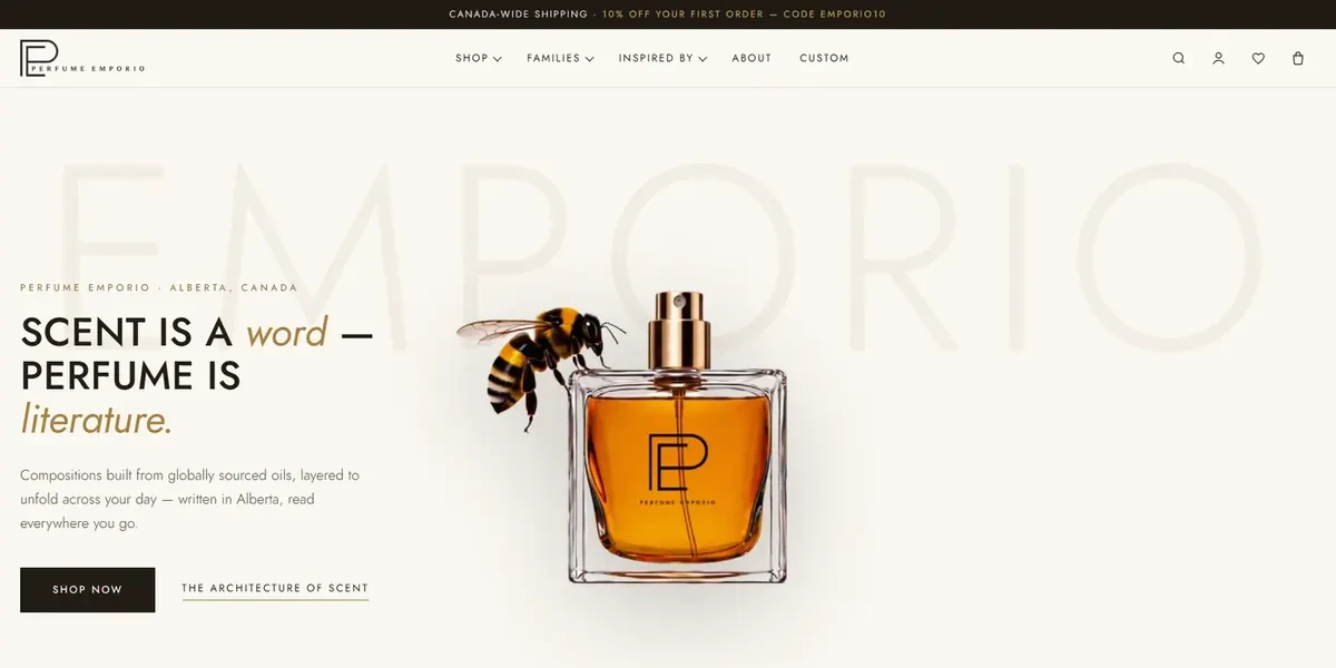 Home page of the Perfume Emporio website
