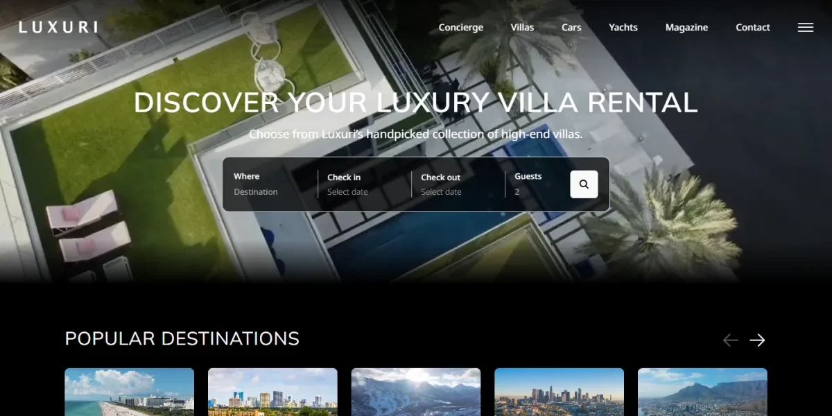 Home page of the Luxuri website